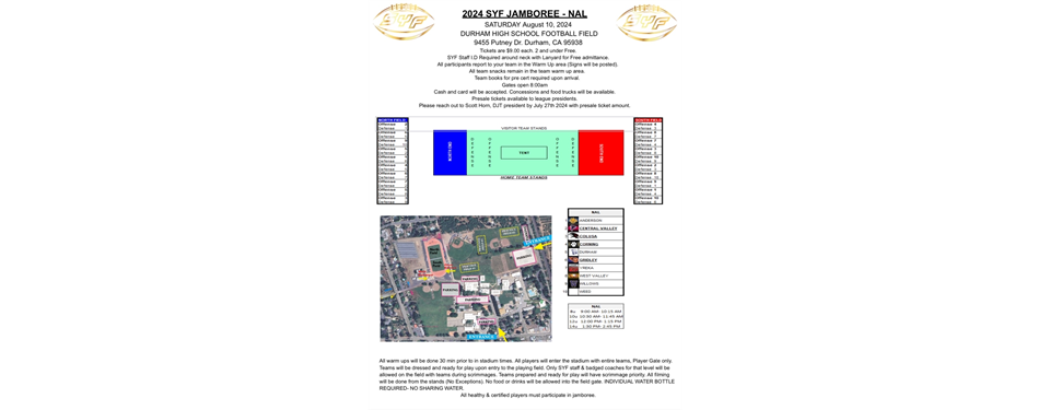 2024 NAL JAMBOREE SCHEDULE
